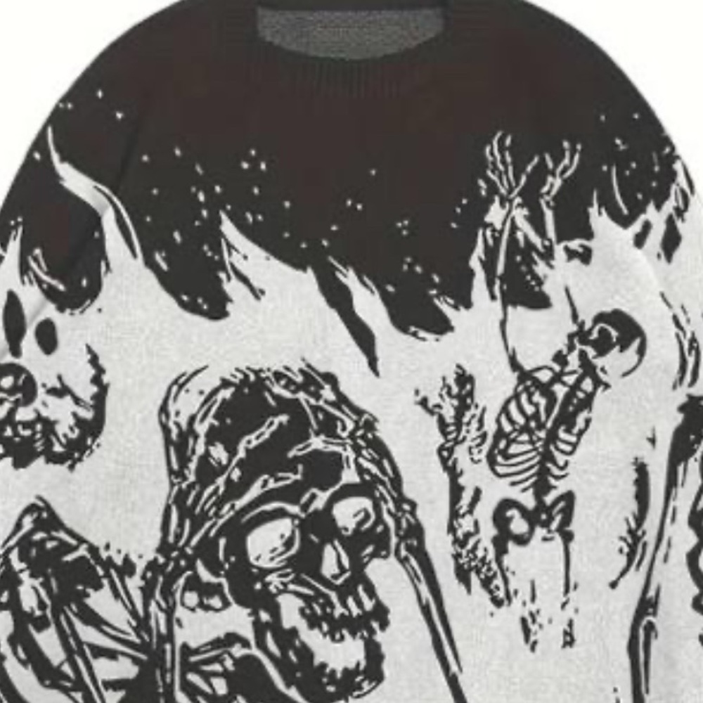 Black and White Skeleton Print Sweater